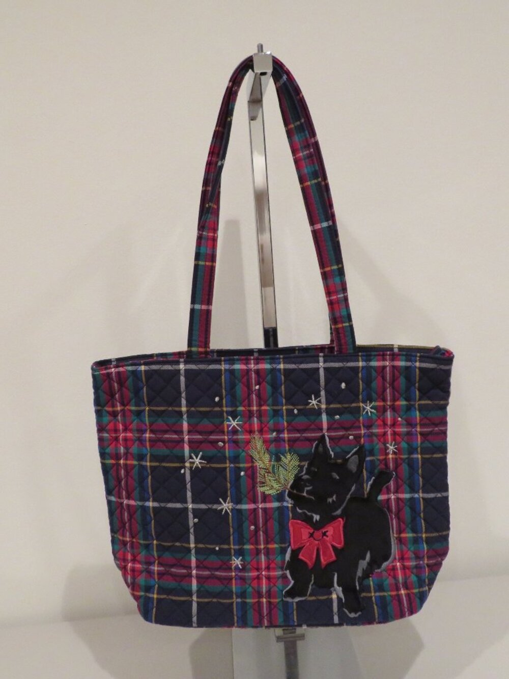 Vera Bradley Small Vera Tote Scottie Dog Plaid Quilted Bag